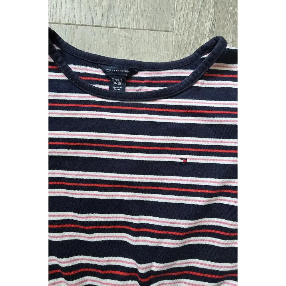 Tommy Hilfiger Girl Kids Striped Blue/Red Dress Size M (8-10)